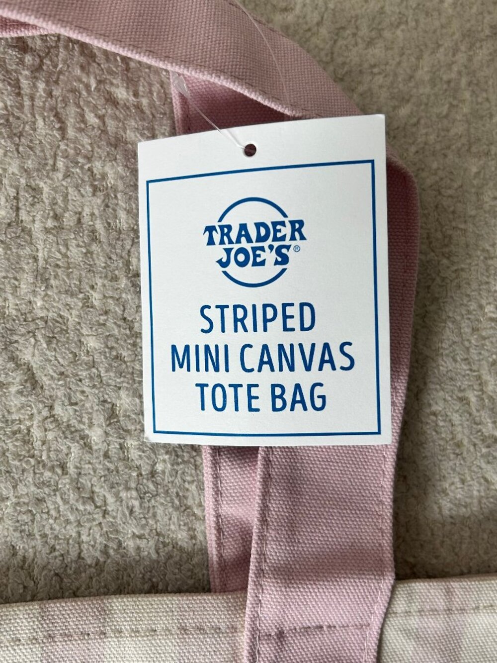 Trader Joe's Set of 2 Striped Mini Canvas Tote Bags Pink & Mint NWT - Picture 4 of 7